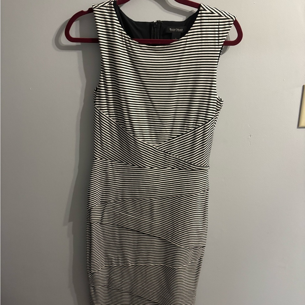 White House Black Market Black & White Striped Midi Sheath Dress